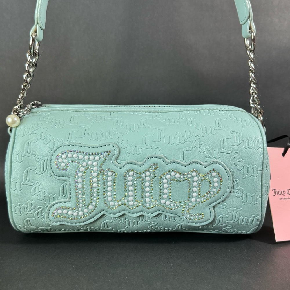 Juicy Couture YK2 String Of Pearls Roll Bag Pastel Turq - Rhinestone logo - Picture 2 of 8